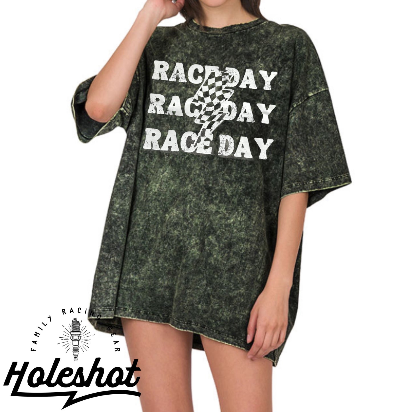 Race Day Green Acid Wash Boyfriend Tee