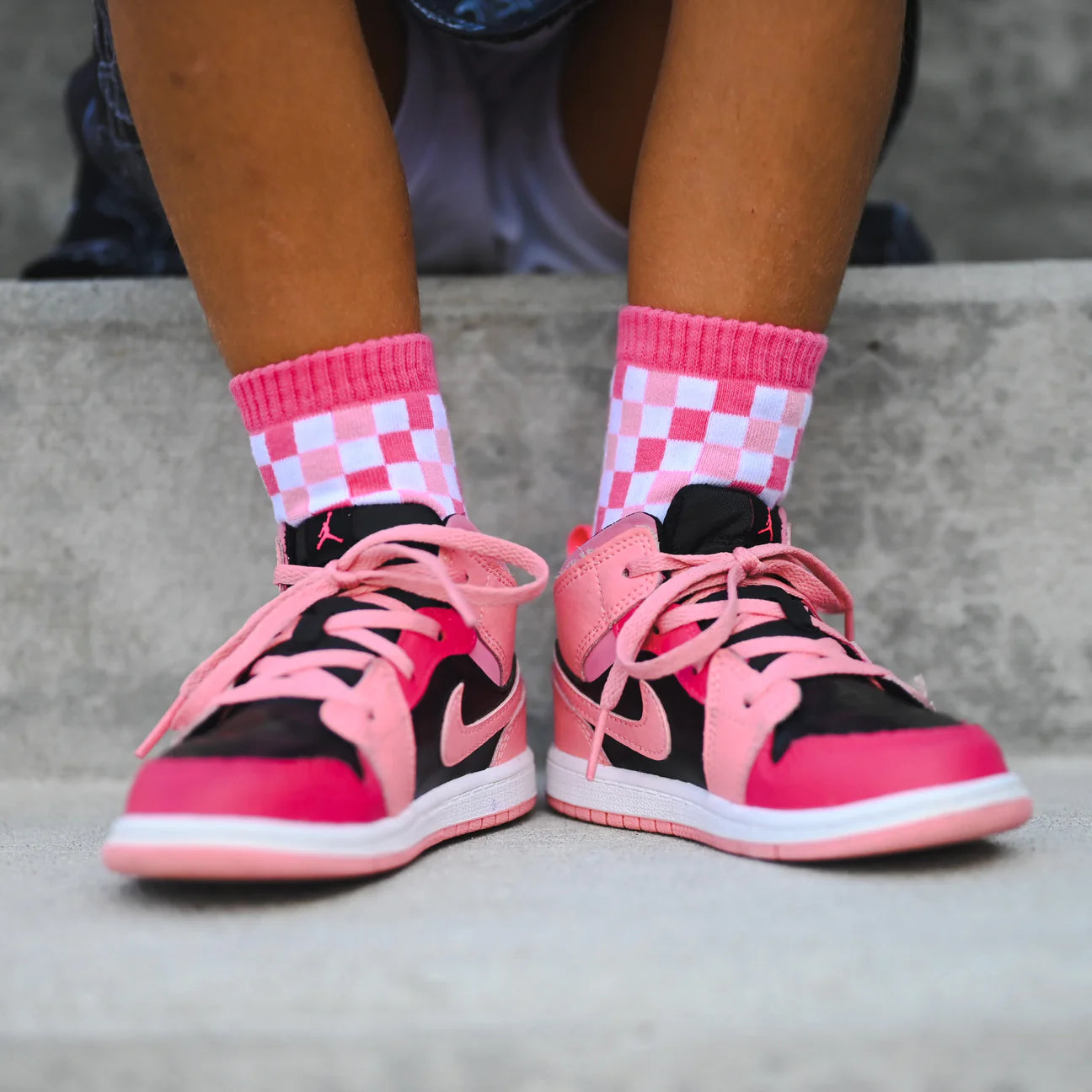 Pink Checkered Socks