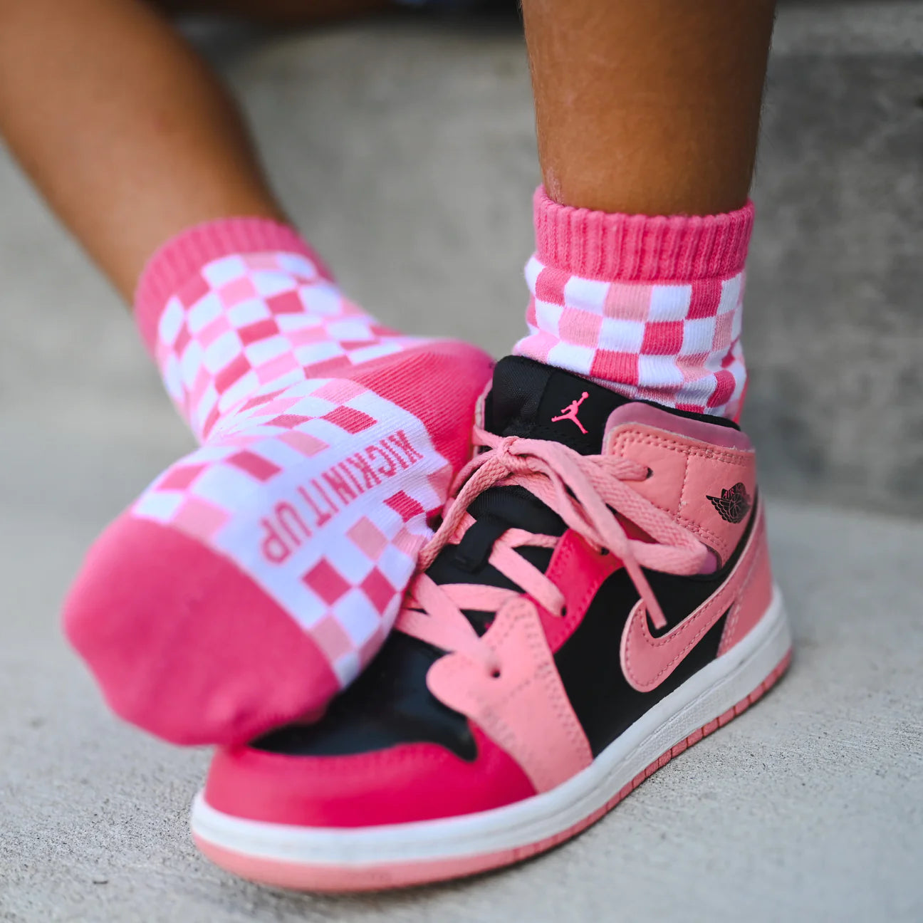 Pink Checkered Socks