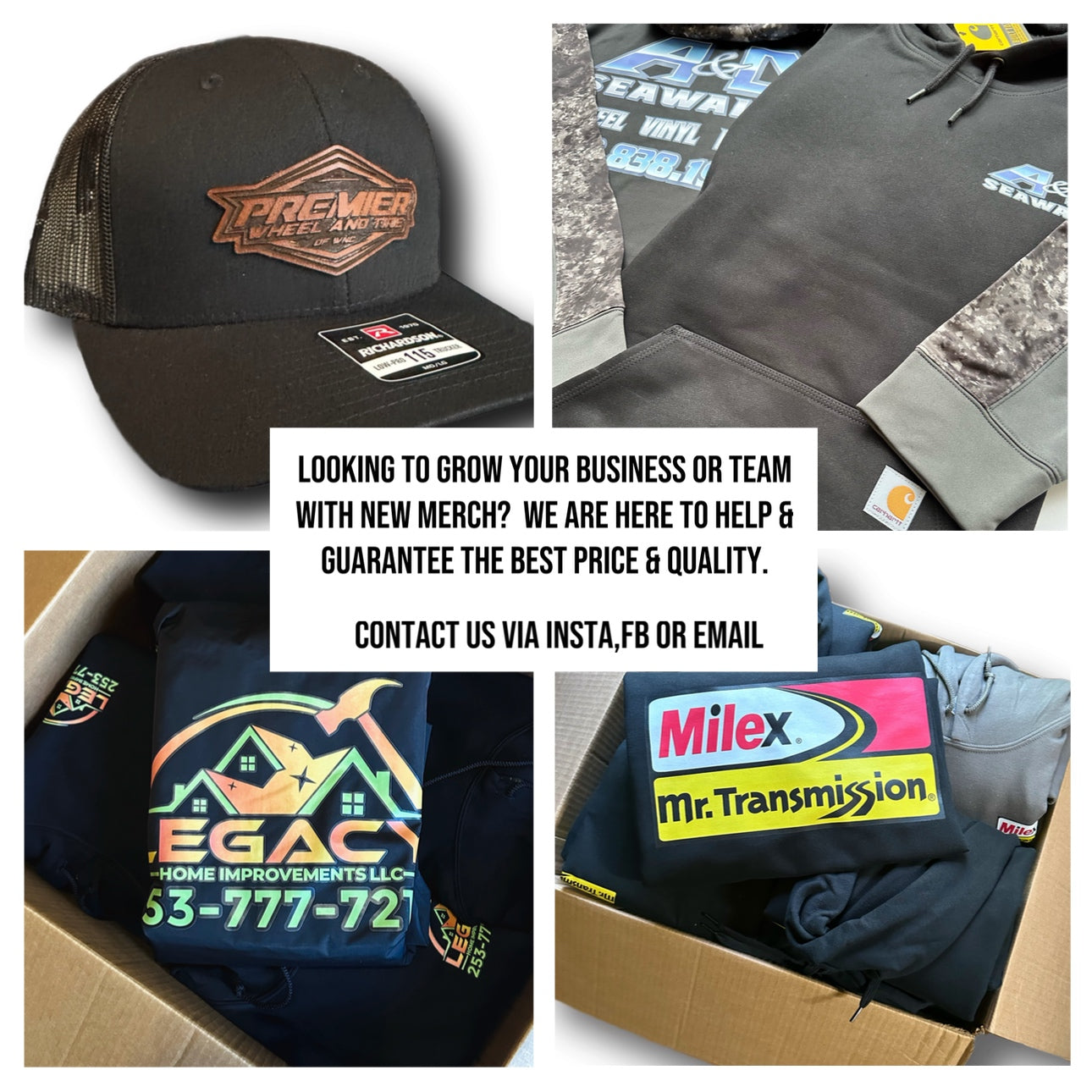 LOOKING TO GROW YOUR BUSINESS OR TEAM WITH NEW MERCH? WE ARE HERE TO HELP & GUARANTEE THE BEST PRICE & QUALITY.