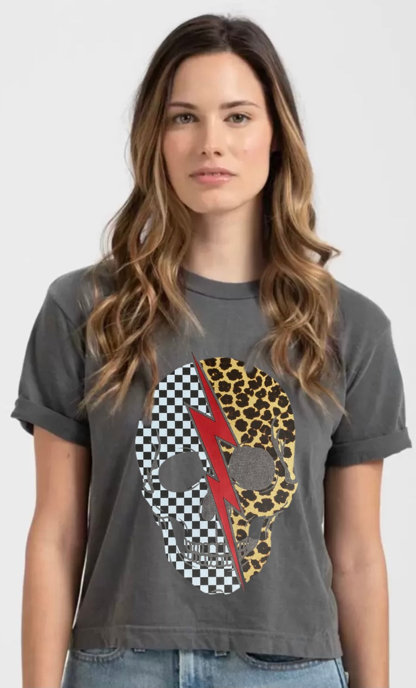 Cheetah Check Skull Crop Top