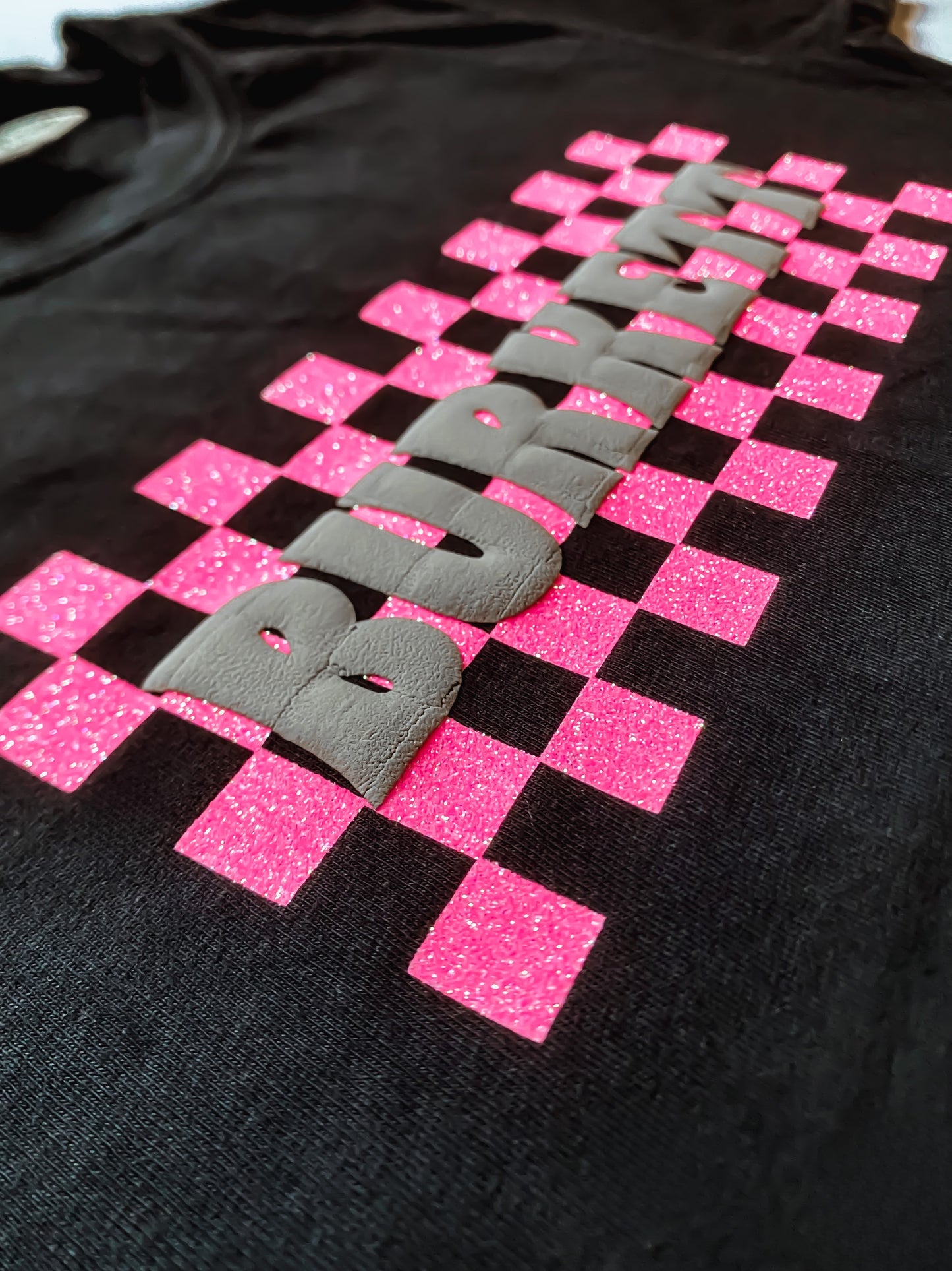 Personalized Checkered Puff Design Oversized Tee