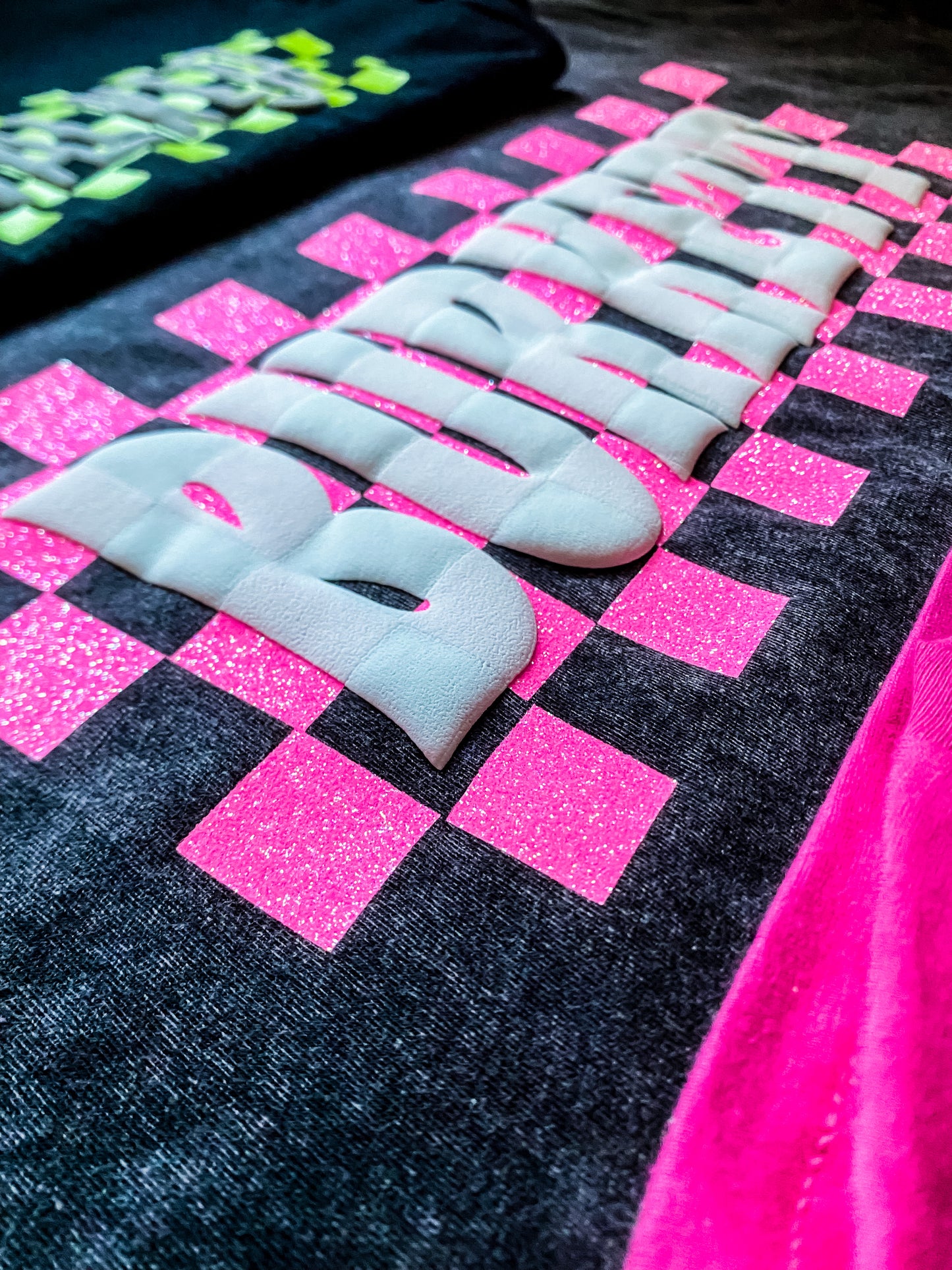 Personalized Checkered Puff Design Oversized Tee
