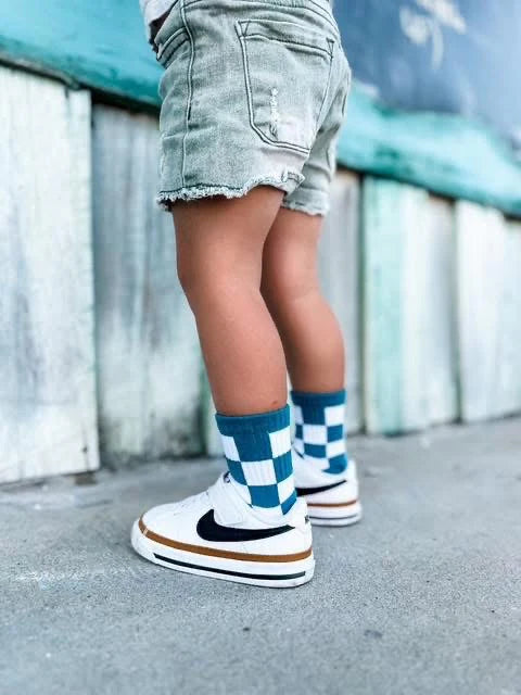 Teal Check Socks