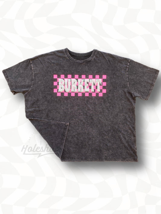 Personalized Checkered Puff Design Oversized Tee