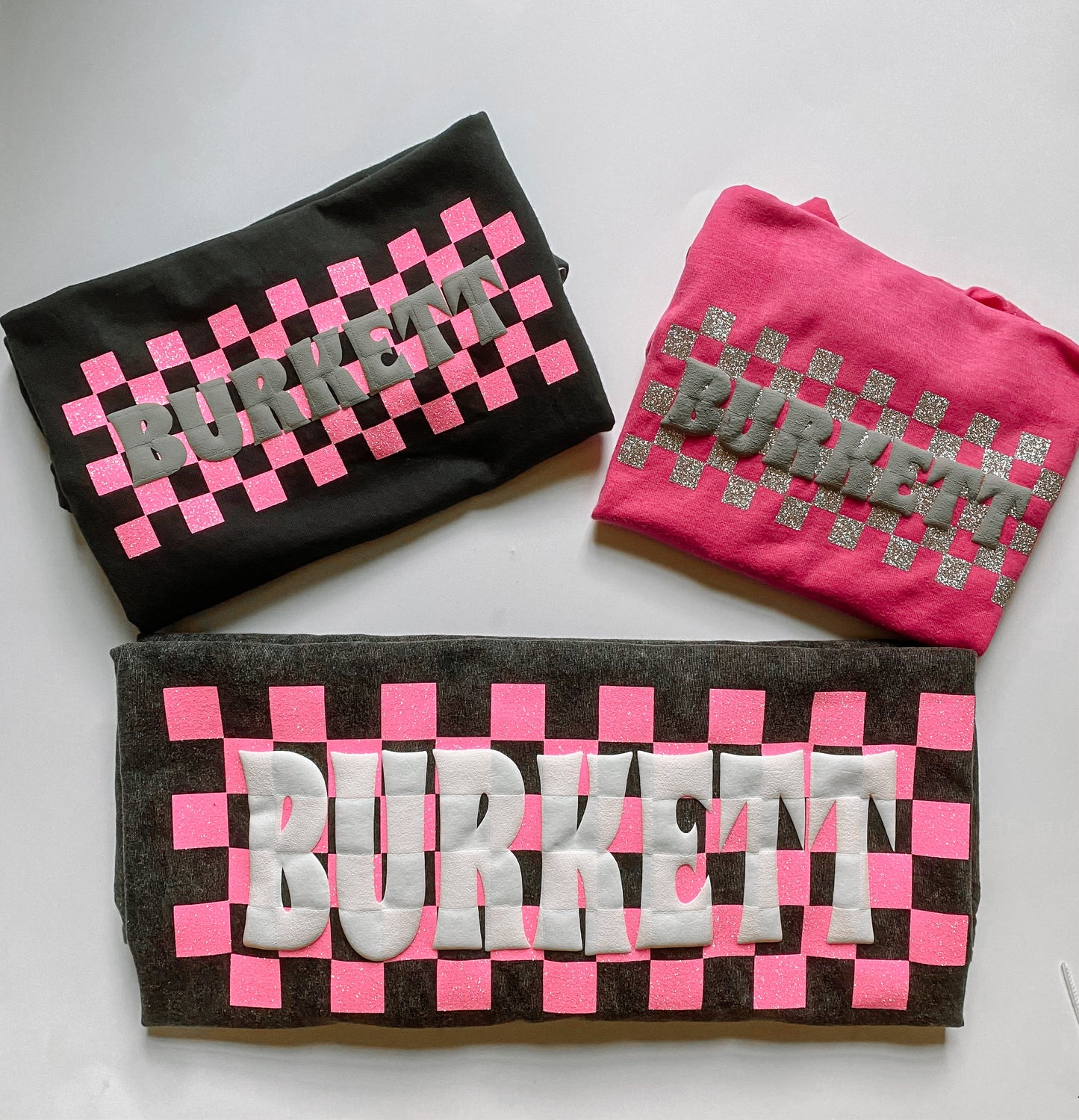 Checkered Puff Name Tee * Glitter/ Pattern Upgrade*